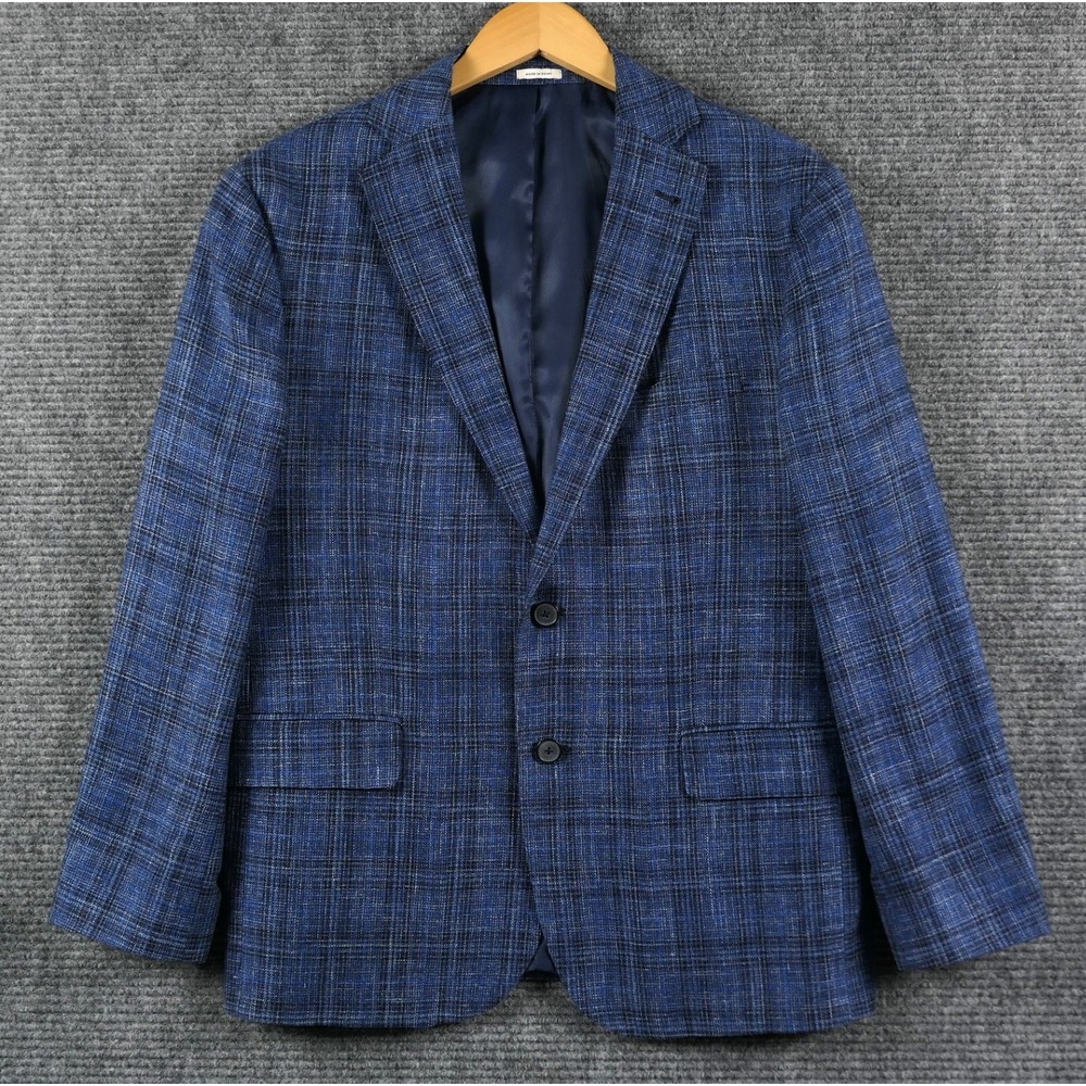 Joseph Abboud Heritage x E. Thomas Blue Plaid Wool Silk Linen Blazer Mes 40S